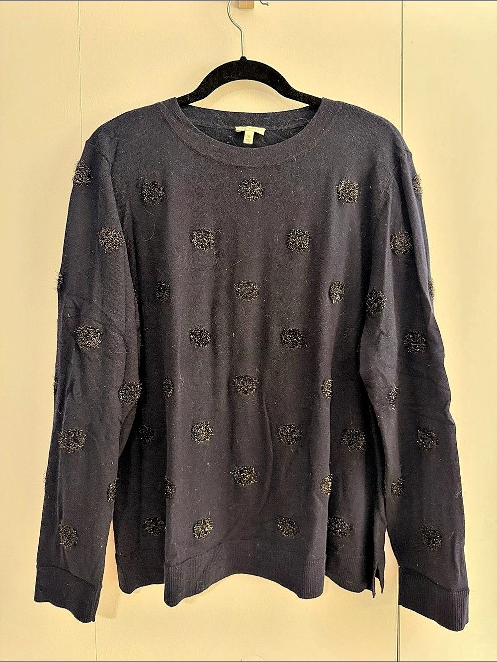 Talbots Crewneck Sweater - Tinsel Dot Women's Dark Navy Metallic Dot Sweater XL
